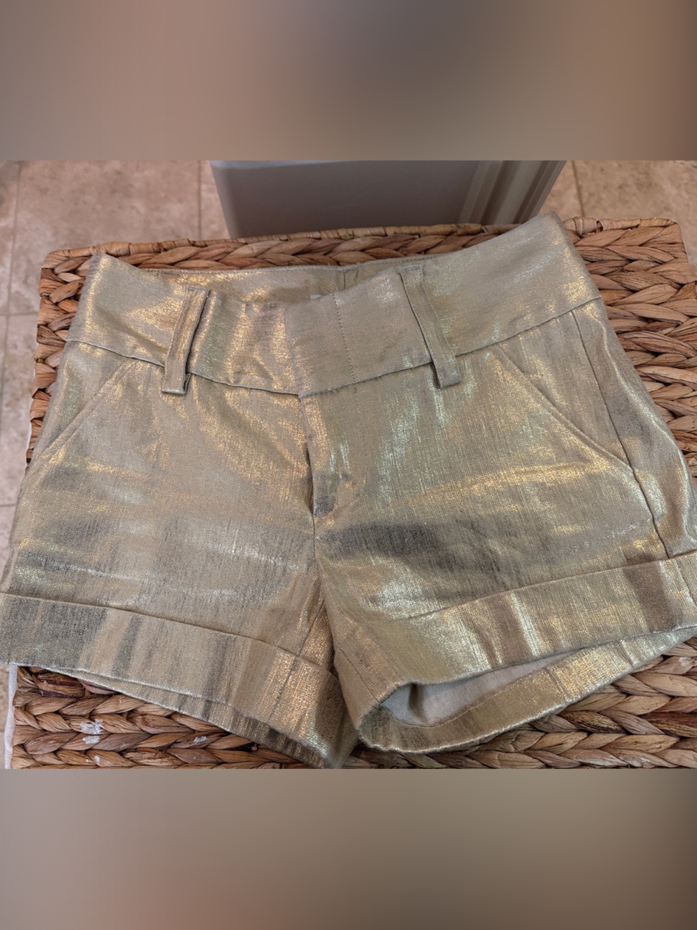 Alice + Olivia Metallic Gold High-Waist Dress Shorts